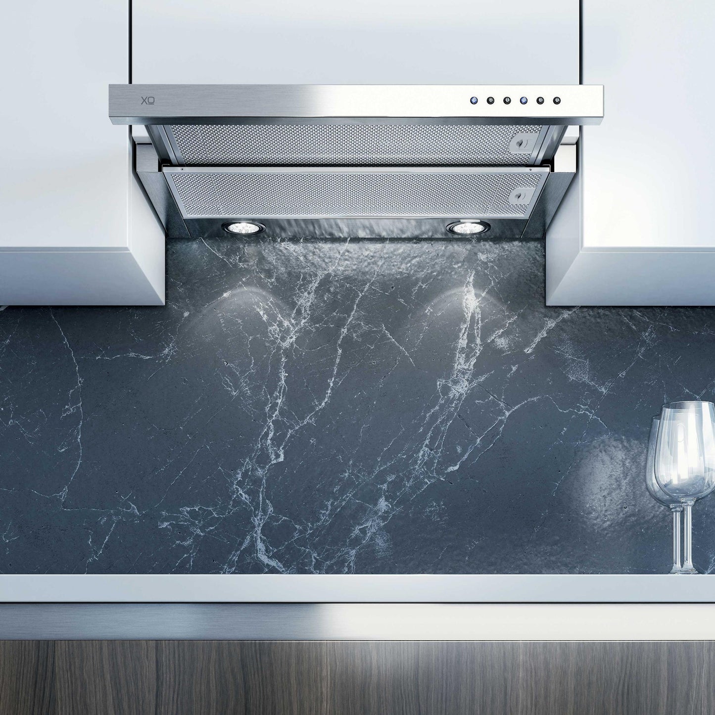 XO APPLIANCE XOC36SC 36" CCC 600/395 CFM Under Cabinet Glide Out Visor Italian Made in Stainless Steel - XOC36SC
