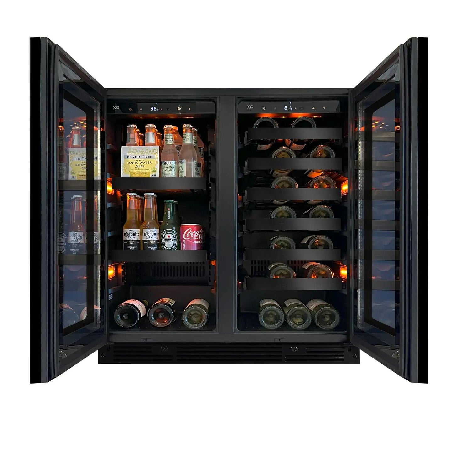 XO APPLIANCE XOU30BWDDGBS 30" Beverage/Wine Double Door Black in Stainless Steel & Glass - XOU30BWDDGBS