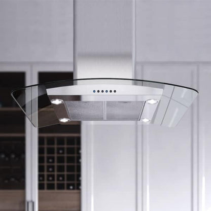 XO APPLIANCE XOMI36GC 36" CCC 600/395 CFM Island Hood Stainless/Glass in Stainless Steel - XOMI36GC