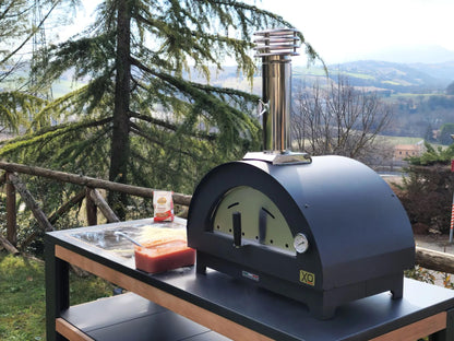 XO APPLIANCE XOPIZZA1SS Tabletop 24" x 16" Wood-Fired Oven in Stainless Steel On Black  - XOPIZZA1SS