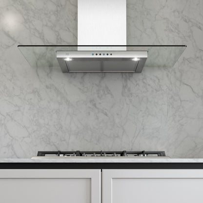 XO APPLIANCE XOQ30GC 30" CCC 600/395 CFM Wall Chimney Hood Stainless/Glass in Stainless Steel - XOQ30GC