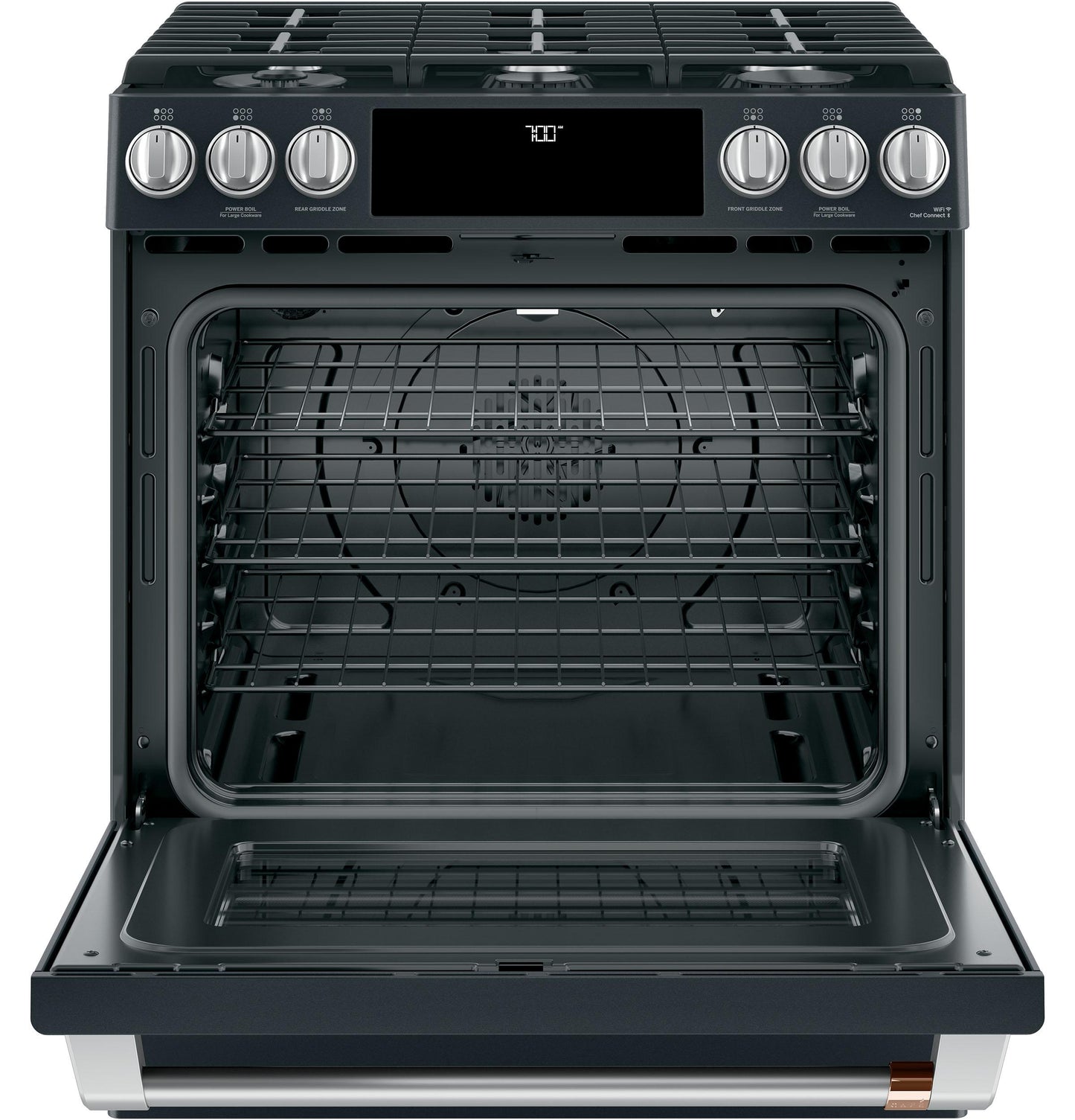 CAFE  30" Smart Slide-In, Front-Control, Gas Range with Convection Oven Black - CGS700P3MD1