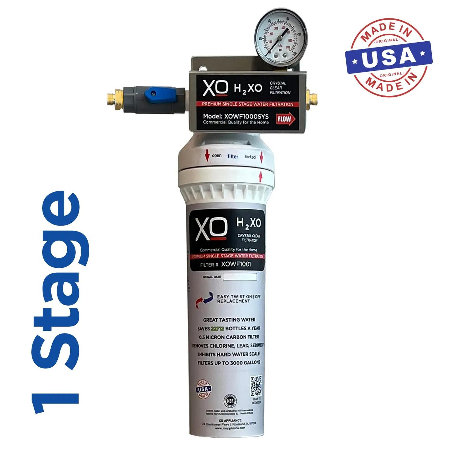 XO APPLIANCE XOWF1000SYS Single Stage In-Line Drinking Water Filtration System - XOWF1000SYS