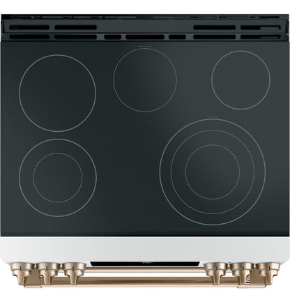 CAFE  30" Smart Slide-In, Front-Control, Radiant and Convection Double-Oven Range White - CES750P4MW2