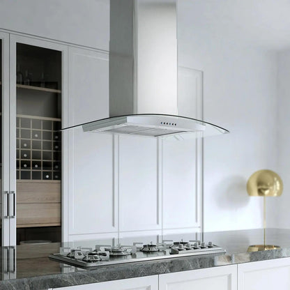 XO APPLIANCE XOMI42GC 42" CCC 600/395 CFM Island Hood Stainless/Glass in Stainless Steel - XOMI42GC