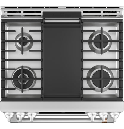 CAFE  30" Smart Slide-In, Front-Control, Gas Double-Oven Range with Convection in Stainless Steel - CGS750P2MS1