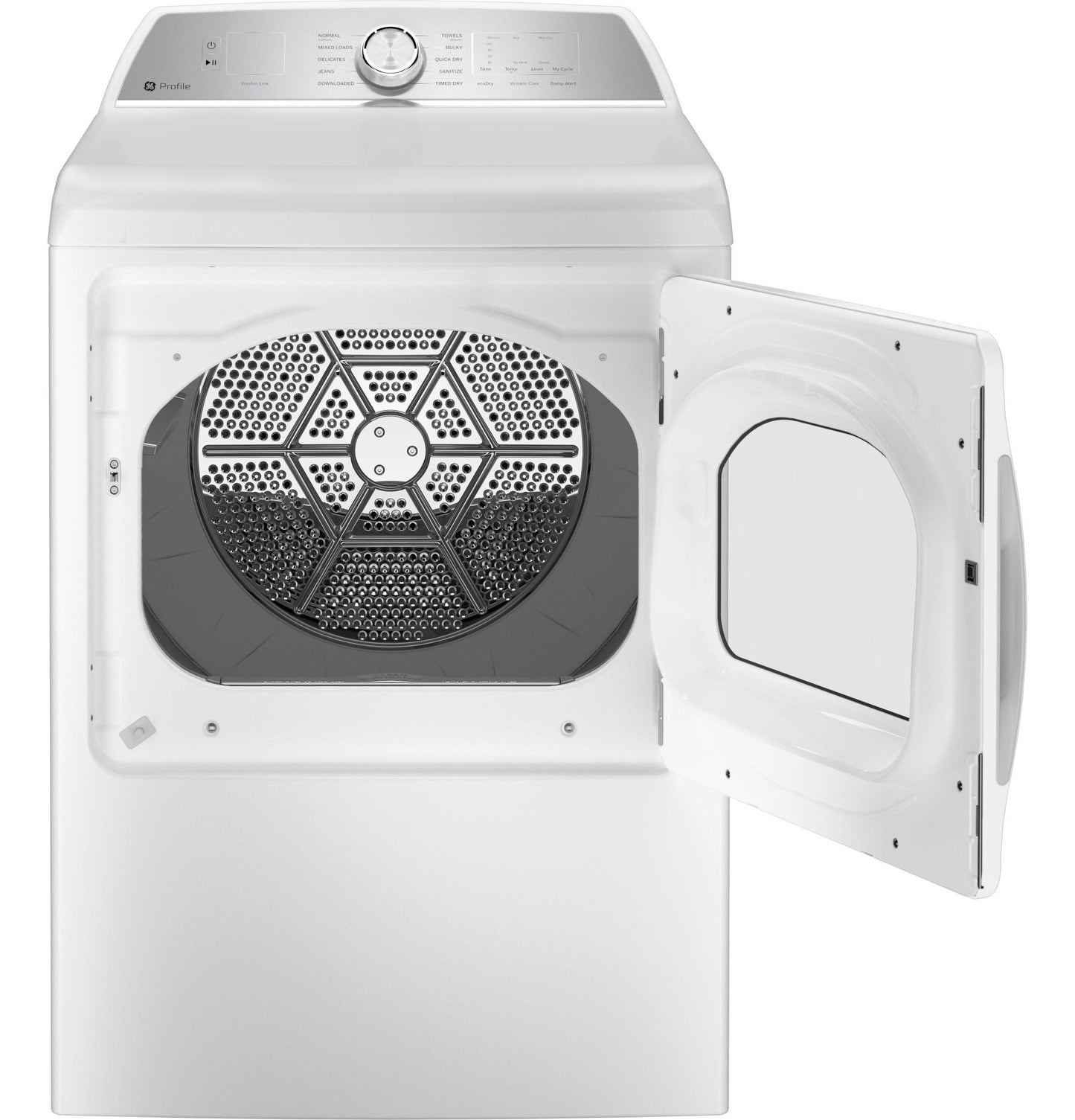 GE APPLIANCES PTD60EBSRWS GE Profile™ ENERGY STAR® 7.4 cu. ft. Capacity aluminized alloy drum Electric Dryer with Sanitize Cycle and Sensor Dry White On Gray
