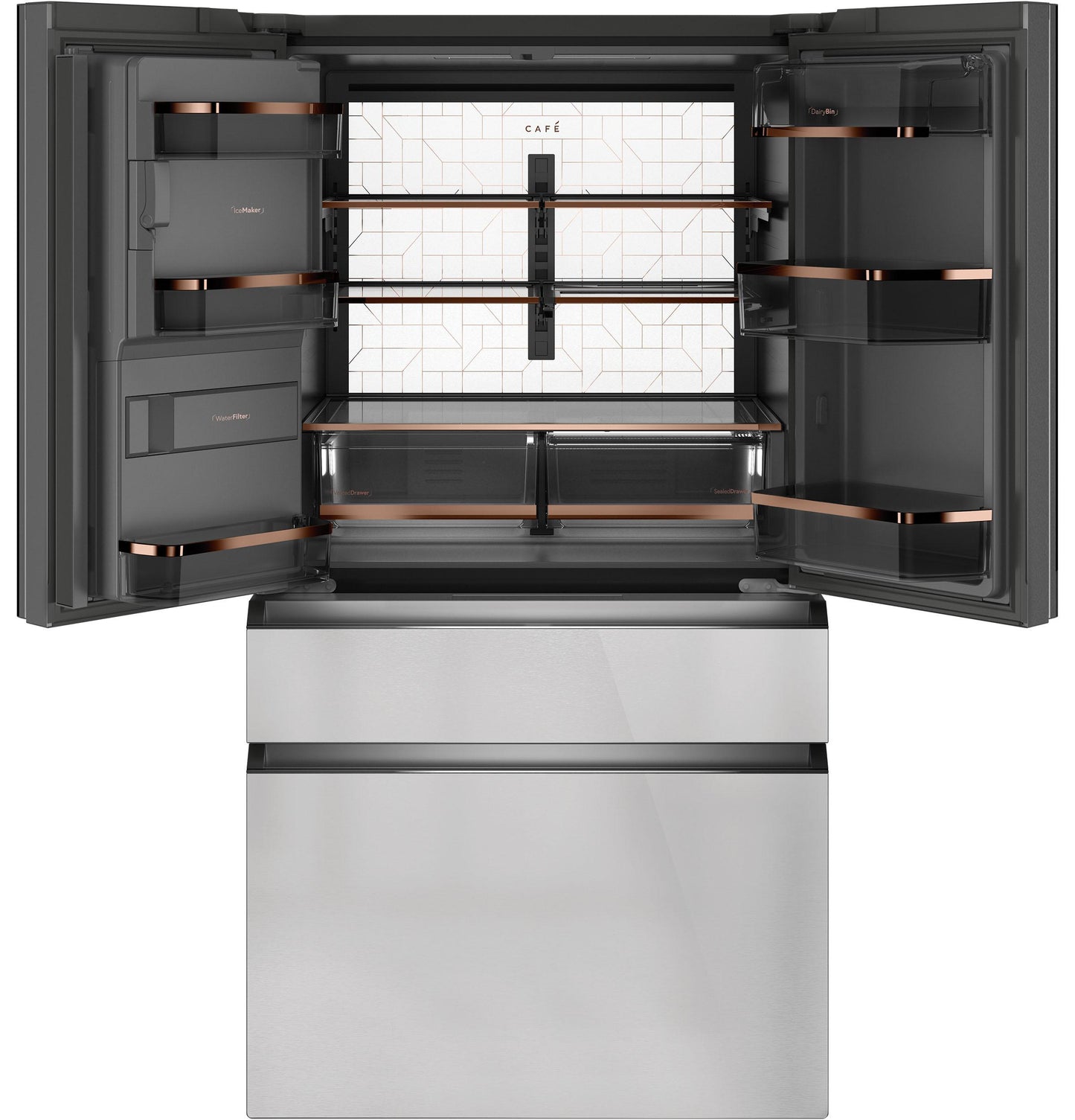 CAFE ENERGY STAR 27.8 Cu. Ft. Smart 4-Door French-Door Refrigerator in Platinum Glass Gray - CVE28DM5NS5