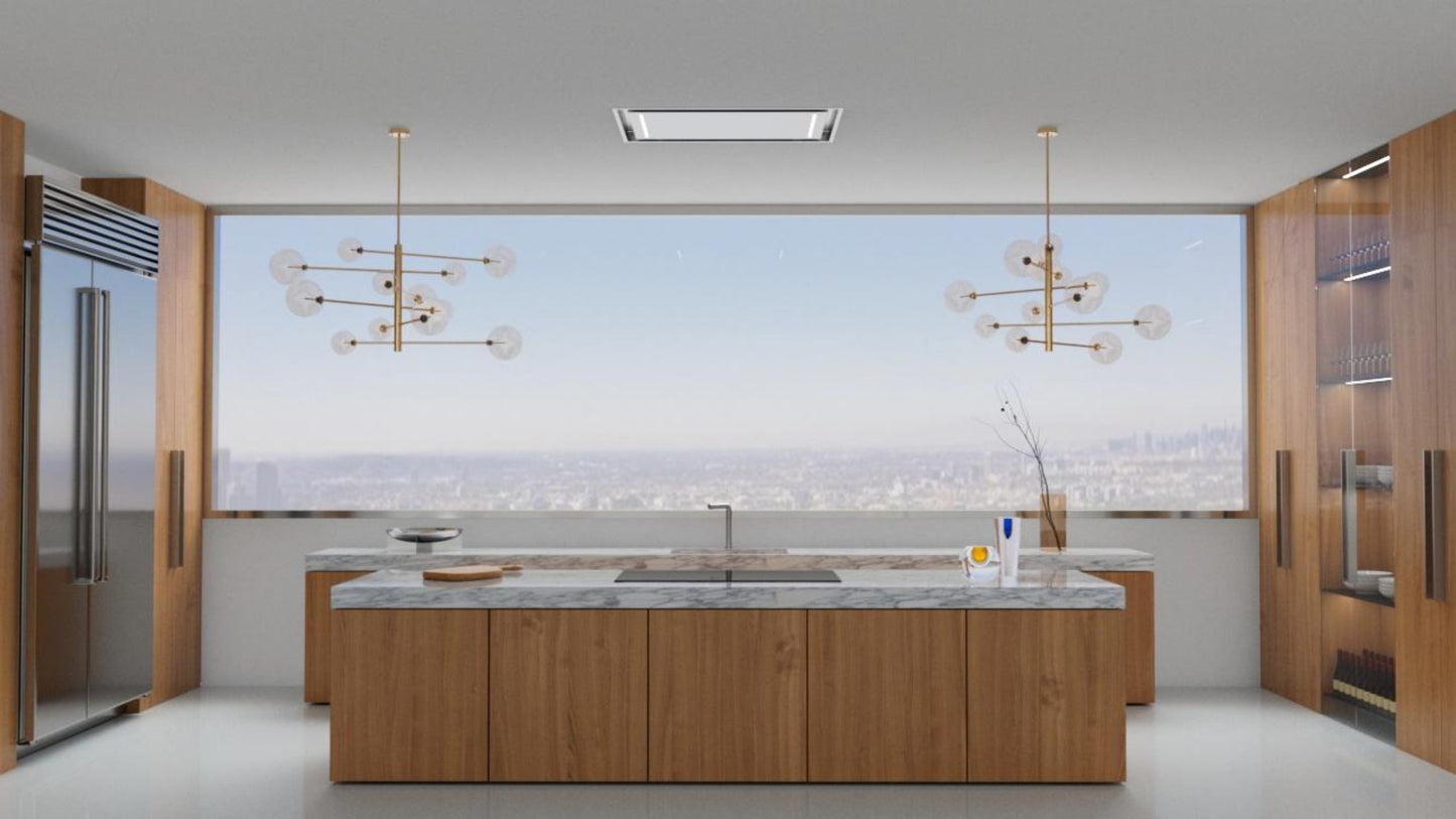 XO APPLIANCE XOCEILING36S 36 in. Ceiling Mount Island Range Hood with Peripheral Aspiration and LED Lights in Stainless Steel - XOCEILING36S