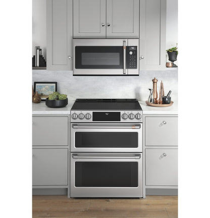 CAFE  30" Smart Slide-In, Front-Control, Radiant and Convection Double-Oven Range in Stainless Steel - CES750P2MS1
