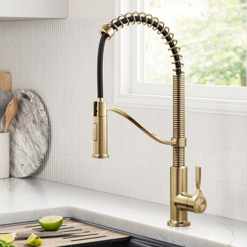 KRAUS Torak Single Handle Pull Down Kitchen Faucet in Brushed Brass - KPF-2635SFBB