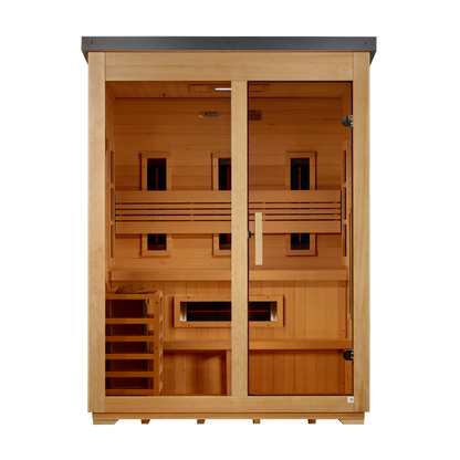 Golden Designs "Carinthia" 3 Person Hybrid (PureTech Full Spectrum IR or Traditional Stove) Flat Roof Outdoor Sauna - GDI-8023-01