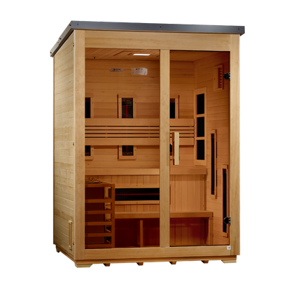 Golden Designs "Carinthia" 3 Person Hybrid (PureTech Full Spectrum IR or Traditional Stove) Flat Roof Outdoor Sauna - GDI-8023-01