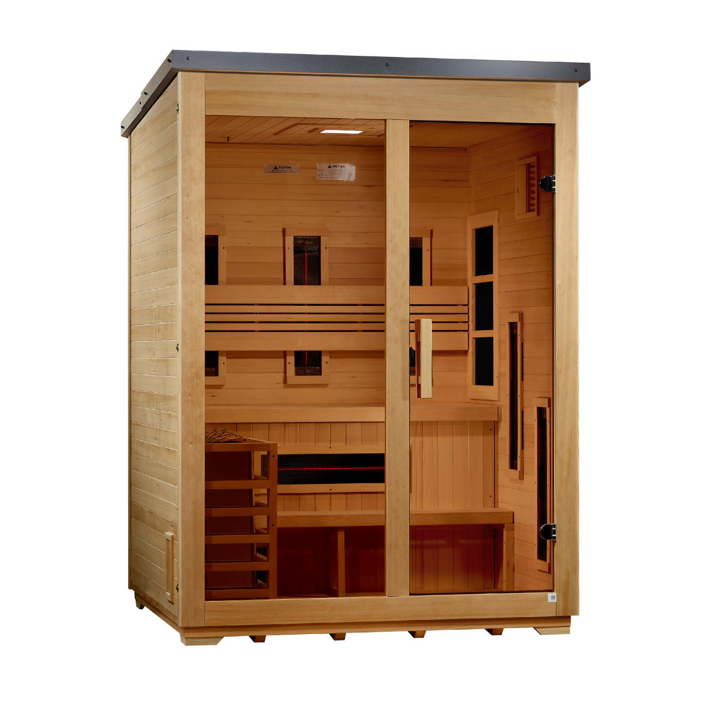 Golden Designs "Carinthia" 3 Person Hybrid (PureTech Full Spectrum IR or Traditional Stove) Flat Roof Outdoor Sauna - GDI-8023-01
