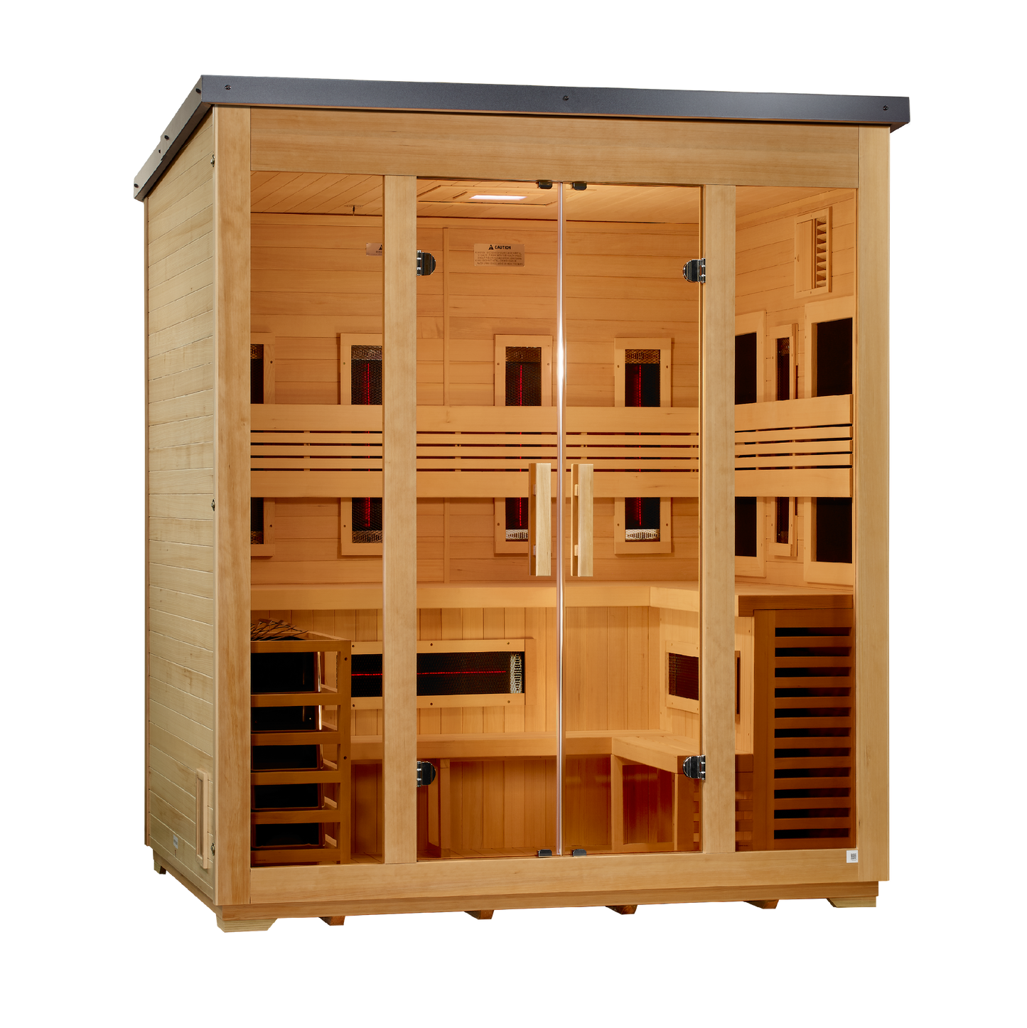Golden Designs "Gargellen" 5 Person Hybrid (PureTech™ Full Spectrum IR or Traditional Stove) Flat Roof Outdoor Sauna  - GDI-8025-01