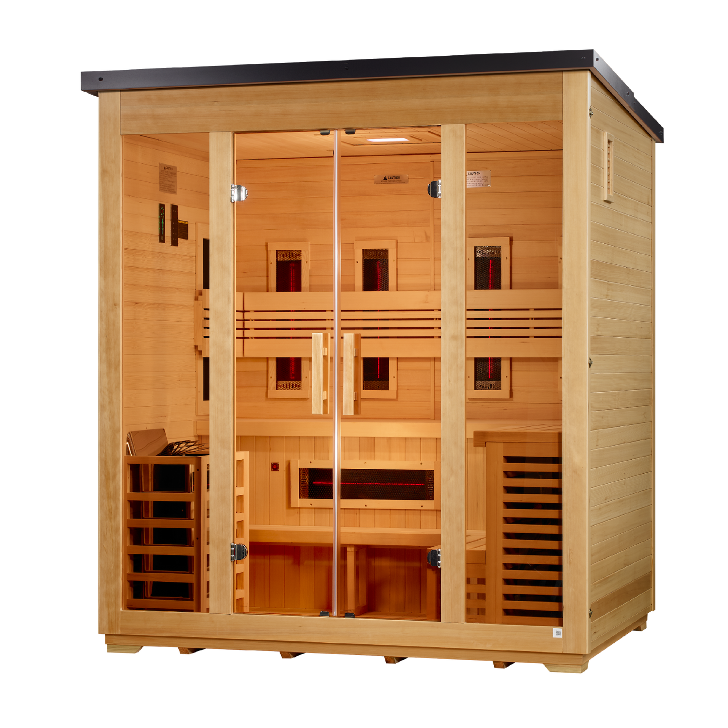 Golden Designs "Gargellen" 5 Person Hybrid (PureTech™ Full Spectrum IR or Traditional Stove) Flat Roof Outdoor Sauna  - GDI-8025-01