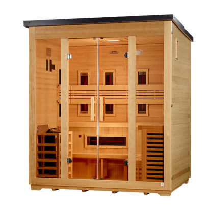 Golden Designs "Gargellen" 5 Person Hybrid (PureTech™ Full Spectrum IR or Traditional Stove) Flat Roof Outdoor Sauna  - GDI-8025-01