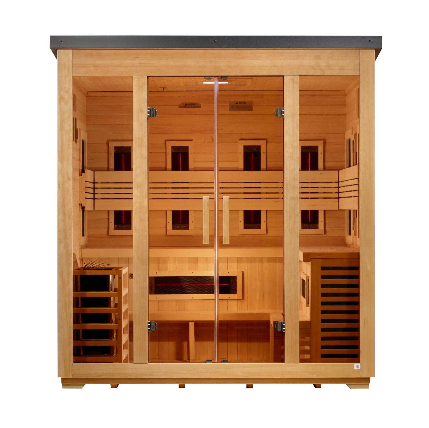 Golden Designs "Gargellen" 5 Person Hybrid (PureTech™ Full Spectrum IR or Traditional Stove) Flat Roof Outdoor Sauna  - GDI-8025-01