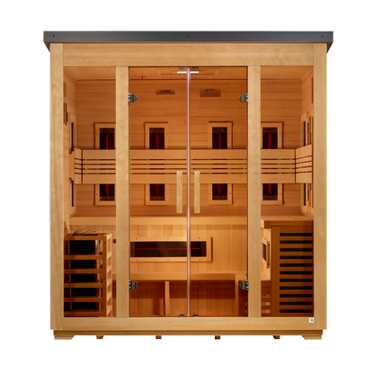 Golden Designs "Gargellen" 5 Person Hybrid (PureTech™ Full Spectrum IR or Traditional Stove) Flat Roof Outdoor Sauna  - GDI-8025-01