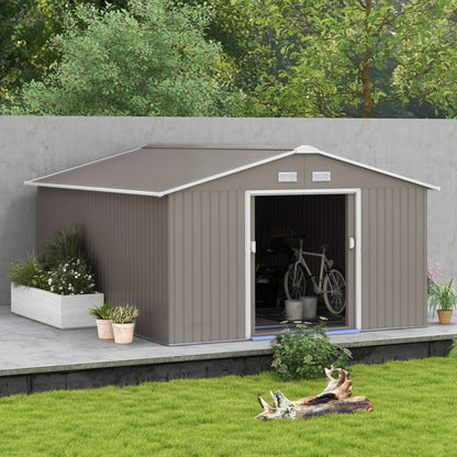 Outsunny EverBase 11' x 13' Outdoor Storage Shed with Double Lockable Door & Air Vents, Light Gray - 845-031V01LG