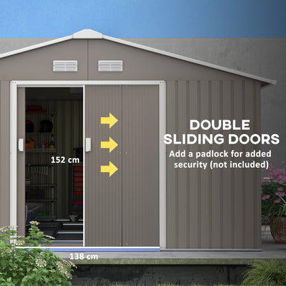 Outsunny EverBase 11' x 13' Outdoor Storage Shed with Double Lockable Door & Air Vents, Light Gray - 845-031V01LG