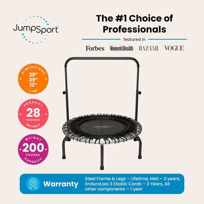 Disc-O-Bed JumpSport 350i 39" Fitness Trampoline and Handle Bar with 30 Adjustable Bungees - 323353