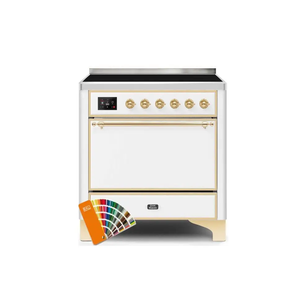 ILVE Majestic II 36 Inch Electric Freestanding Induction Range with Solid Door and Brass Trim