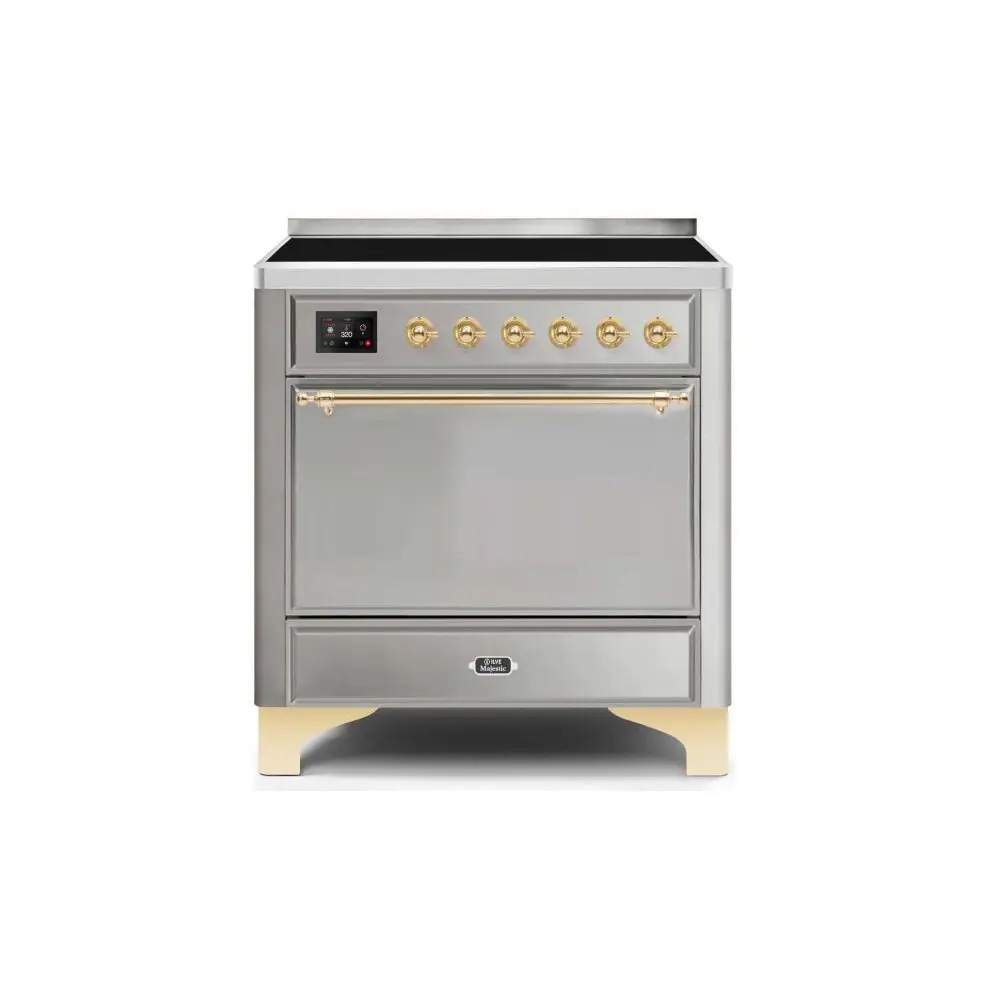ILVE Majestic II 36 Inch Electric Freestanding Induction Range with Solid Door and Brass Trim