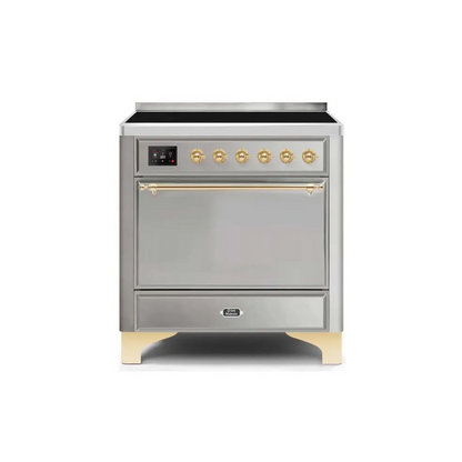 ILVE Majestic II 36 Inch Electric Freestanding Induction Range with Solid Door and Brass Trim