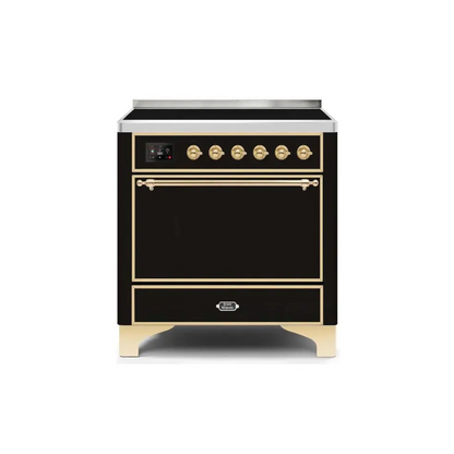ILVE Majestic II 36 Inch Electric Freestanding Induction Range with Solid Door and Brass Trim