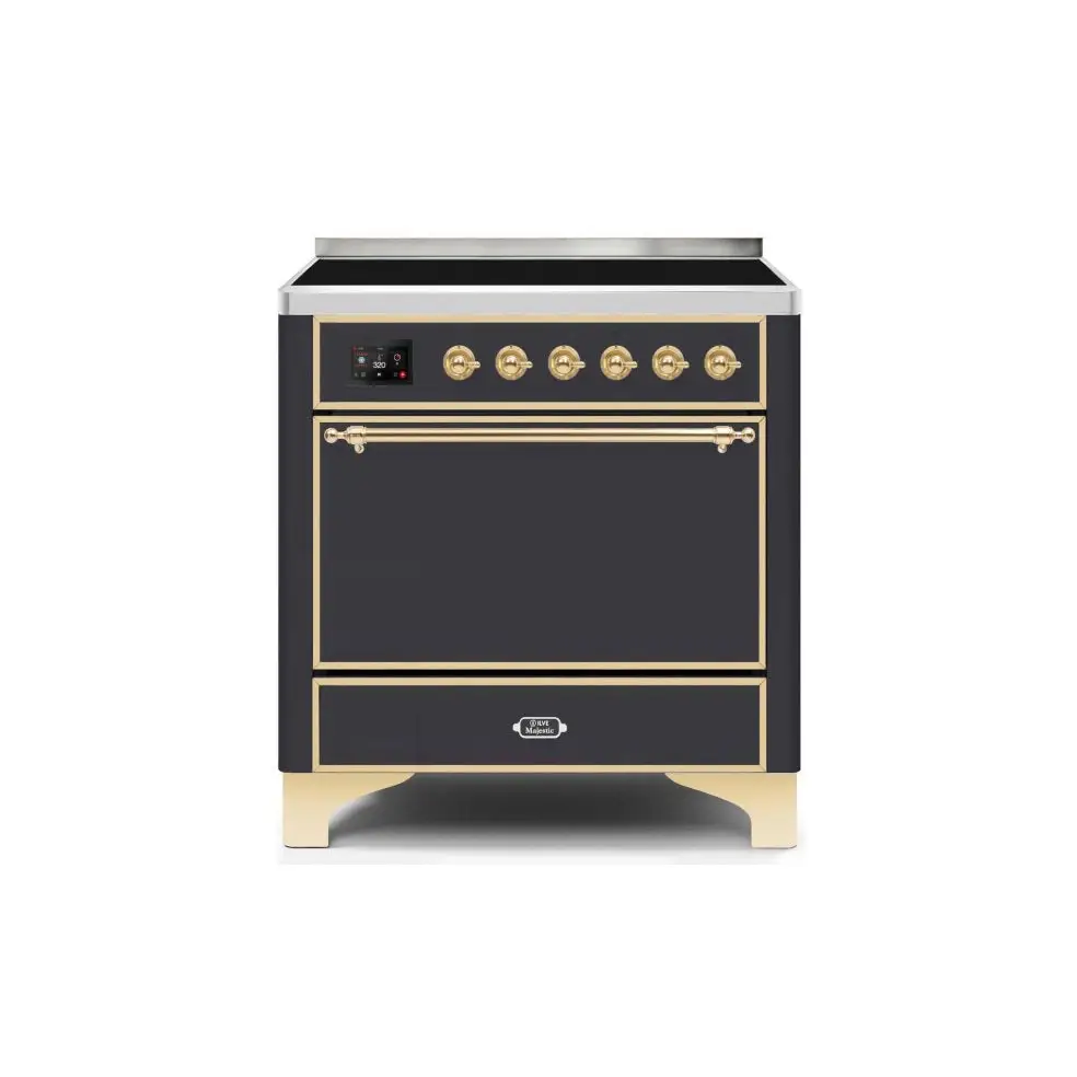 ILVE Majestic II 36 Inch Electric Freestanding Induction Range with Solid Door and Brass Trim