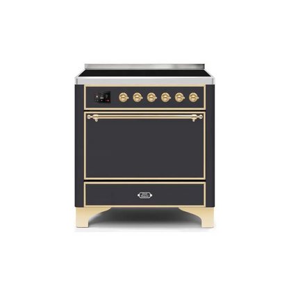 ILVE Majestic II 36 Inch Electric Freestanding Induction Range with Solid Door and Brass Trim