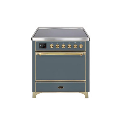 ILVE Majestic II 36 Inch Electric Freestanding Induction Range with Solid Door and Brass Trim