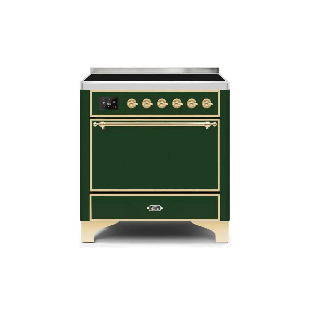ILVE Majestic II 36 Inch Electric Freestanding Induction Range with Solid Door and Brass Trim