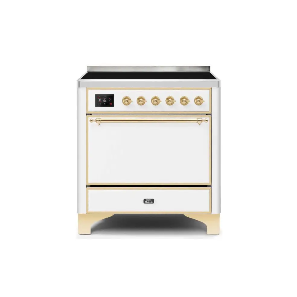 ILVE Majestic II 36 Inch Electric Freestanding Induction Range with Solid Door and Brass Trim