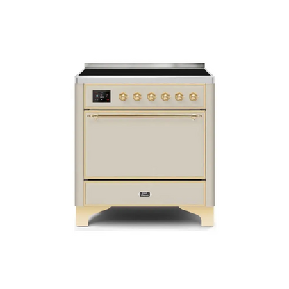 ILVE Majestic II 36 Inch Electric Freestanding Induction Range with Solid Door and Brass Trim