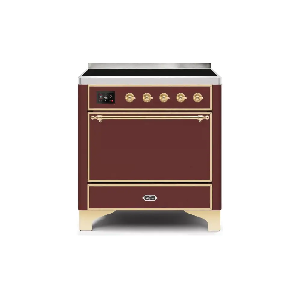 ILVE Majestic II 36 Inch Electric Freestanding Induction Range with Solid Door and Brass Trim