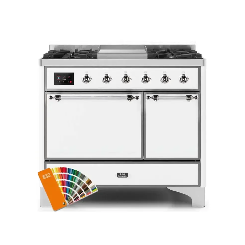 ILVE Majestic II 40 Inch Dual Fuel Liquid Propane Freestanding Range and Electric Oven with Chrome Trim