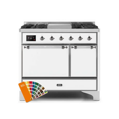ILVE Majestic II 40 Inch Dual Fuel Liquid Propane Freestanding Range and Electric Oven with Chrome Trim