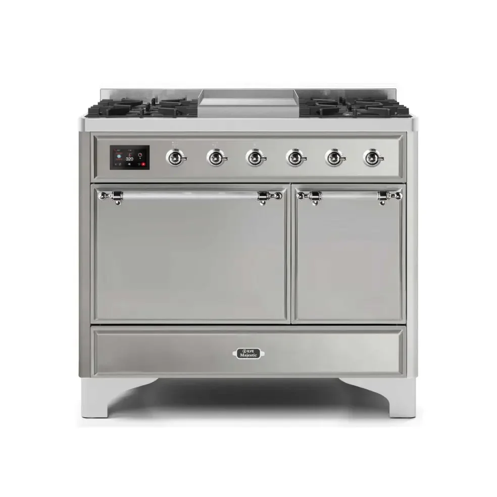 ILVE Majestic II 40 Inch Dual Fuel Liquid Propane Freestanding Range and Electric Oven with Chrome Trim