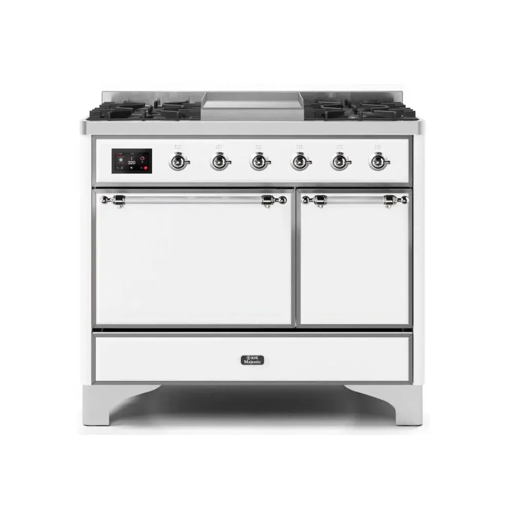 ILVE Majestic II 40 Inch Dual Fuel Liquid Propane Freestanding Range and Electric Oven with Chrome Trim