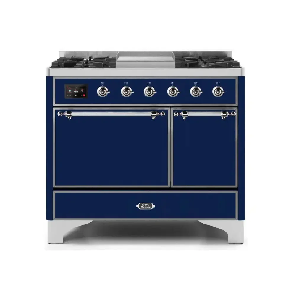 ILVE Majestic II 40 Inch Dual Fuel Liquid Propane Freestanding Range and Electric Oven with Chrome Trim