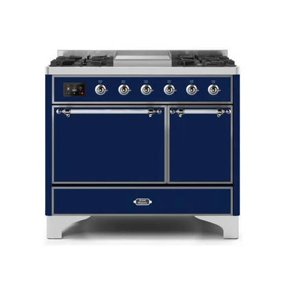ILVE Majestic II 40 Inch Dual Fuel Liquid Propane Freestanding Range and Electric Oven with Chrome Trim