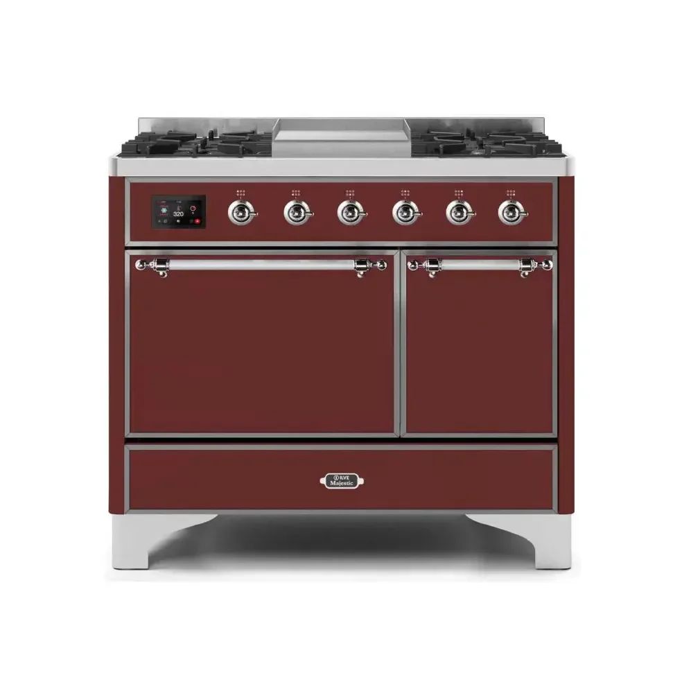 ILVE Majestic II 40 Inch Dual Fuel Liquid Propane Freestanding Range and Electric Oven with Chrome Trim