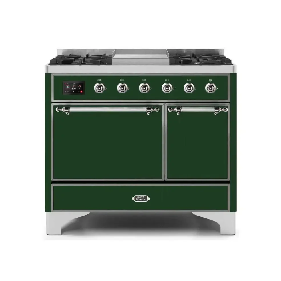 ILVE Majestic II 40 Inch Dual Fuel Liquid Propane Freestanding Range and Electric Oven with Chrome Trim