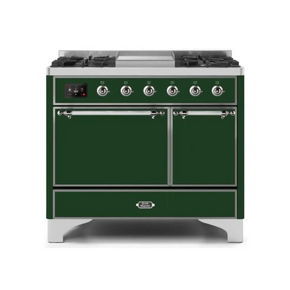 ILVE Majestic II 40 Inch Dual Fuel Liquid Propane Freestanding Range and Electric Oven with Chrome Trim