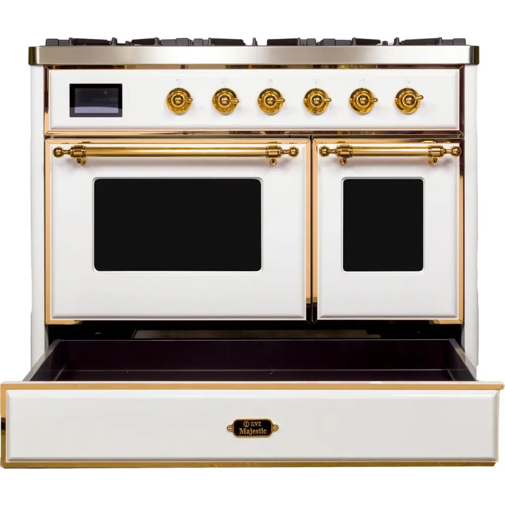 ILVE Majestic II 40 Inch Freestanding Dual Fuel Range Double Oven Natural Gas with Brass Trim