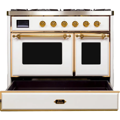 ILVE Majestic II 40 Inch Freestanding Dual Fuel Range Double Oven Natural Gas with Brass Trim