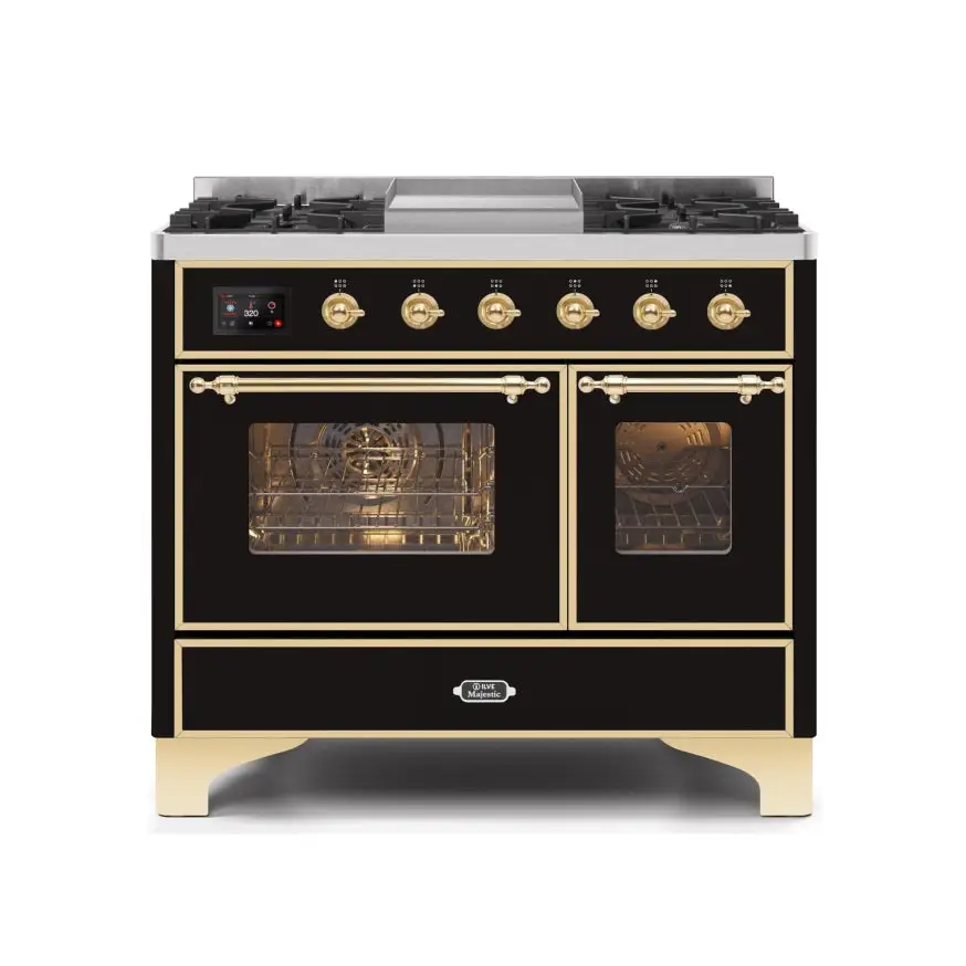 ILVE Majestic II 40 Inch Freestanding Dual Fuel Range Double Oven Natural Gas with Brass Trim