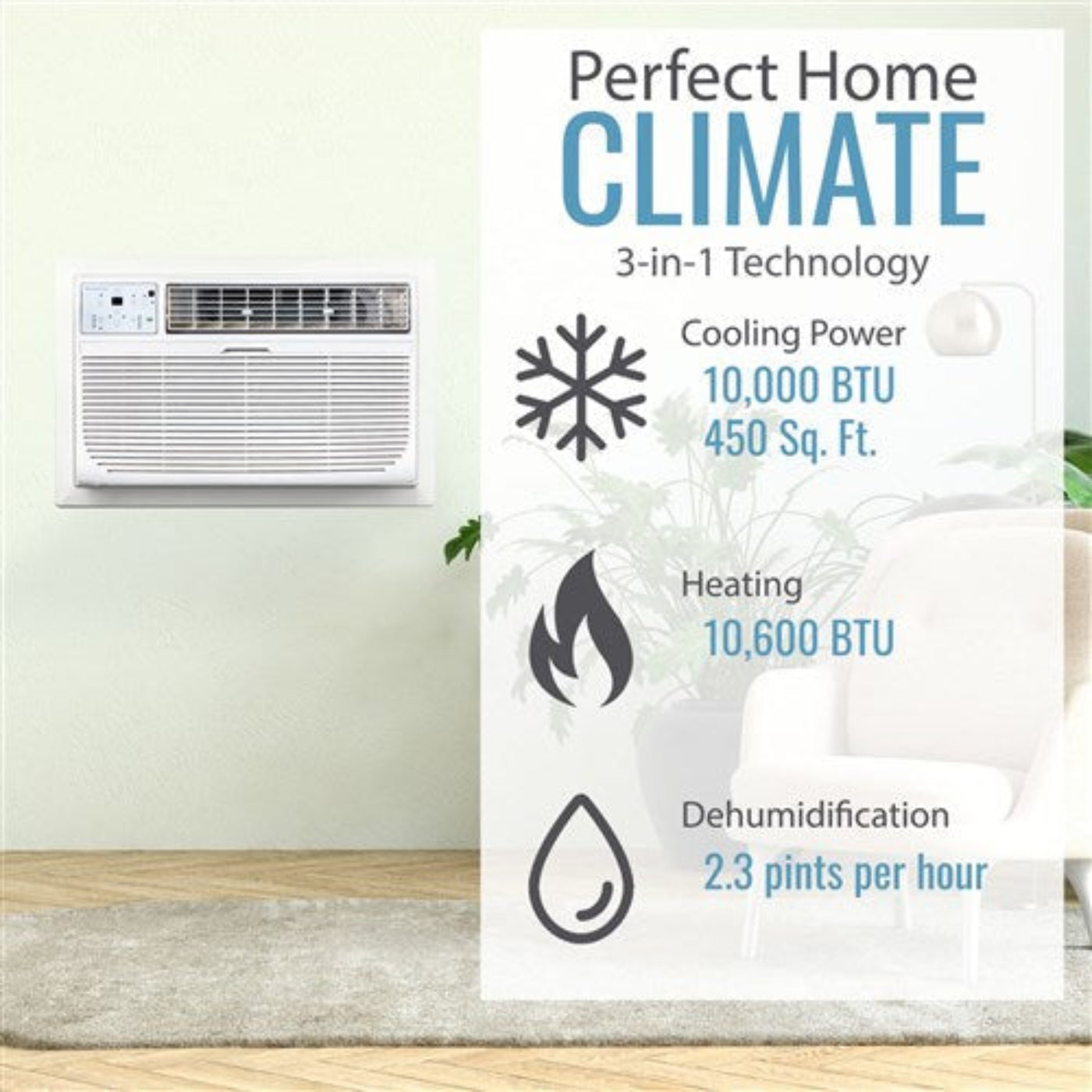 Keystone - 10, 000 BTU Through the Wall Heat/Cool, R32 -  KSTAT10-2HD